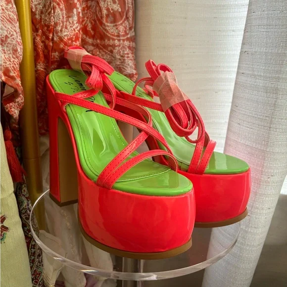 Dolls Kill Shoes Lemon Drop Dollskill Neon Watermelon Color - Main Image